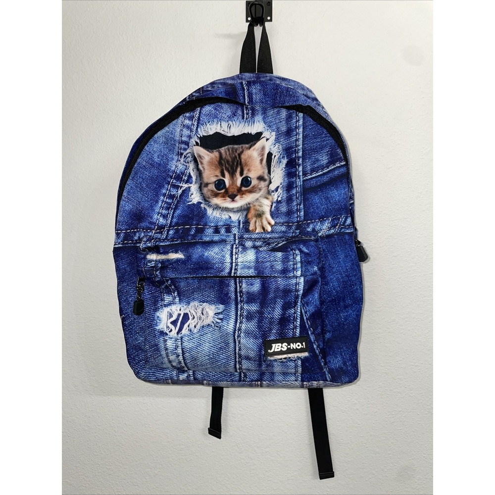 Denim‎ Style Cat Backpack,Canvas BookBags for School- JBS-NO.1